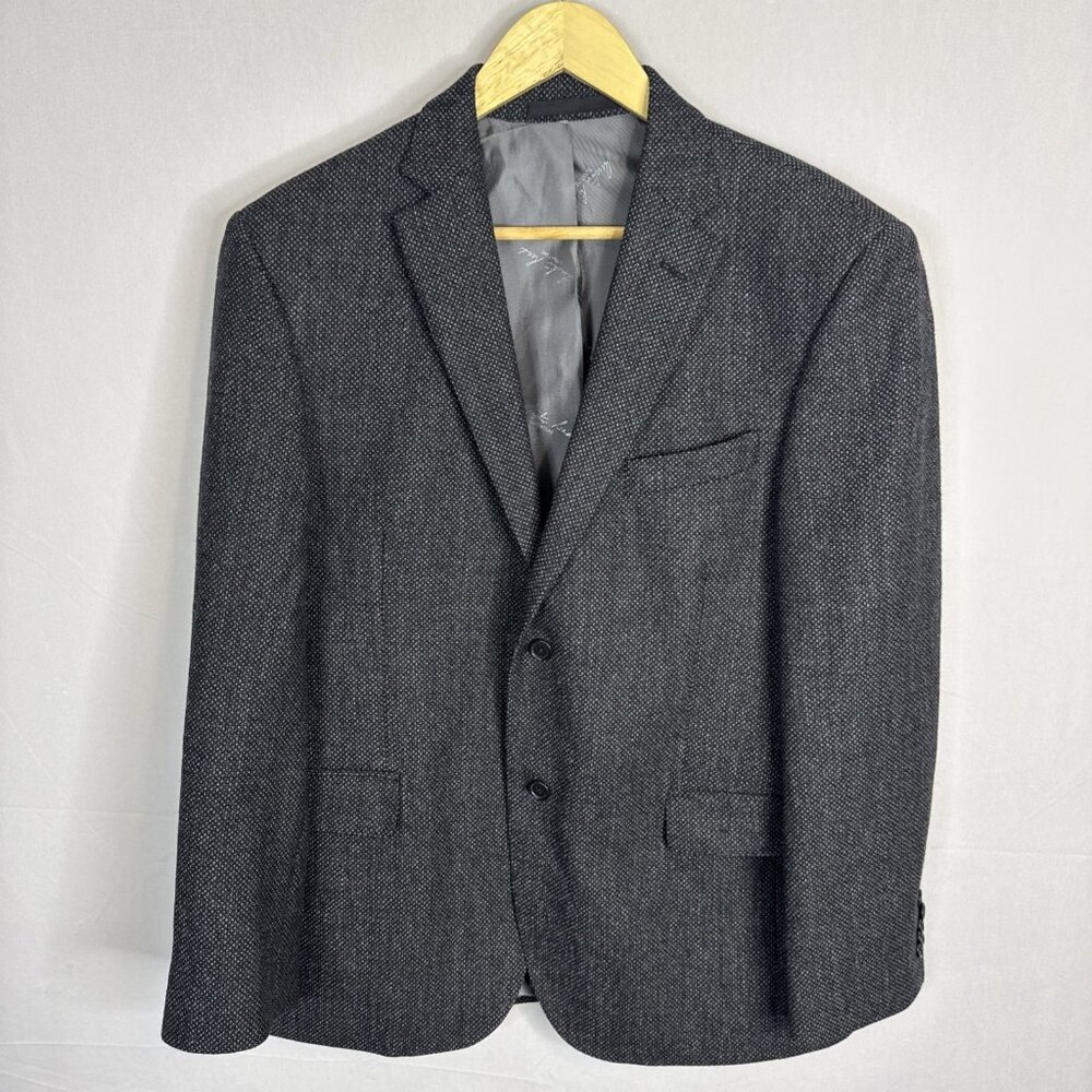 Austin Reed Signature Blazer 42R 100% Wool Textured Black Gray Sport Coat